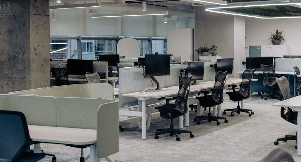 Modern office with collaborative workspaces